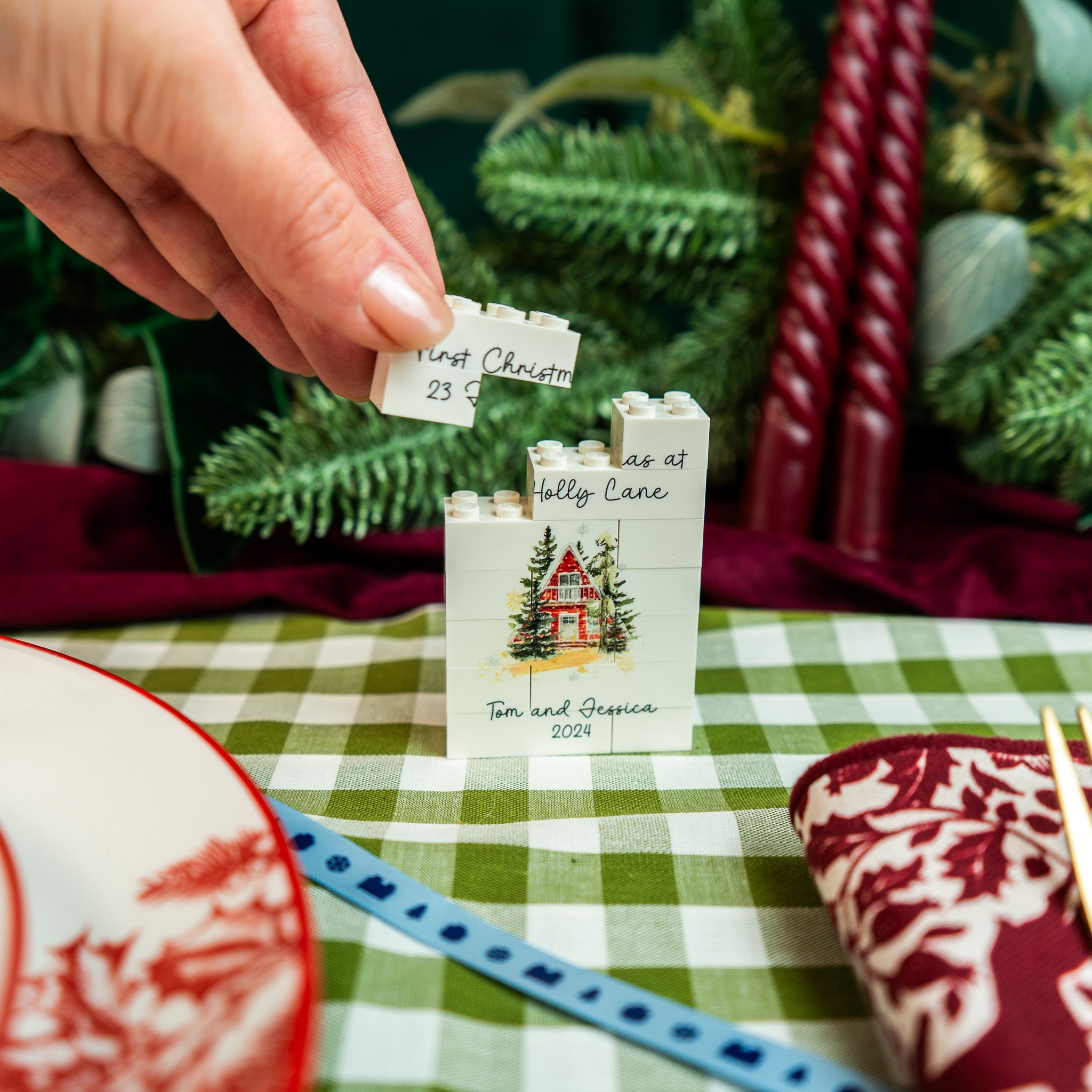 Customisable double-sided LEGO® brick Christmas ornament