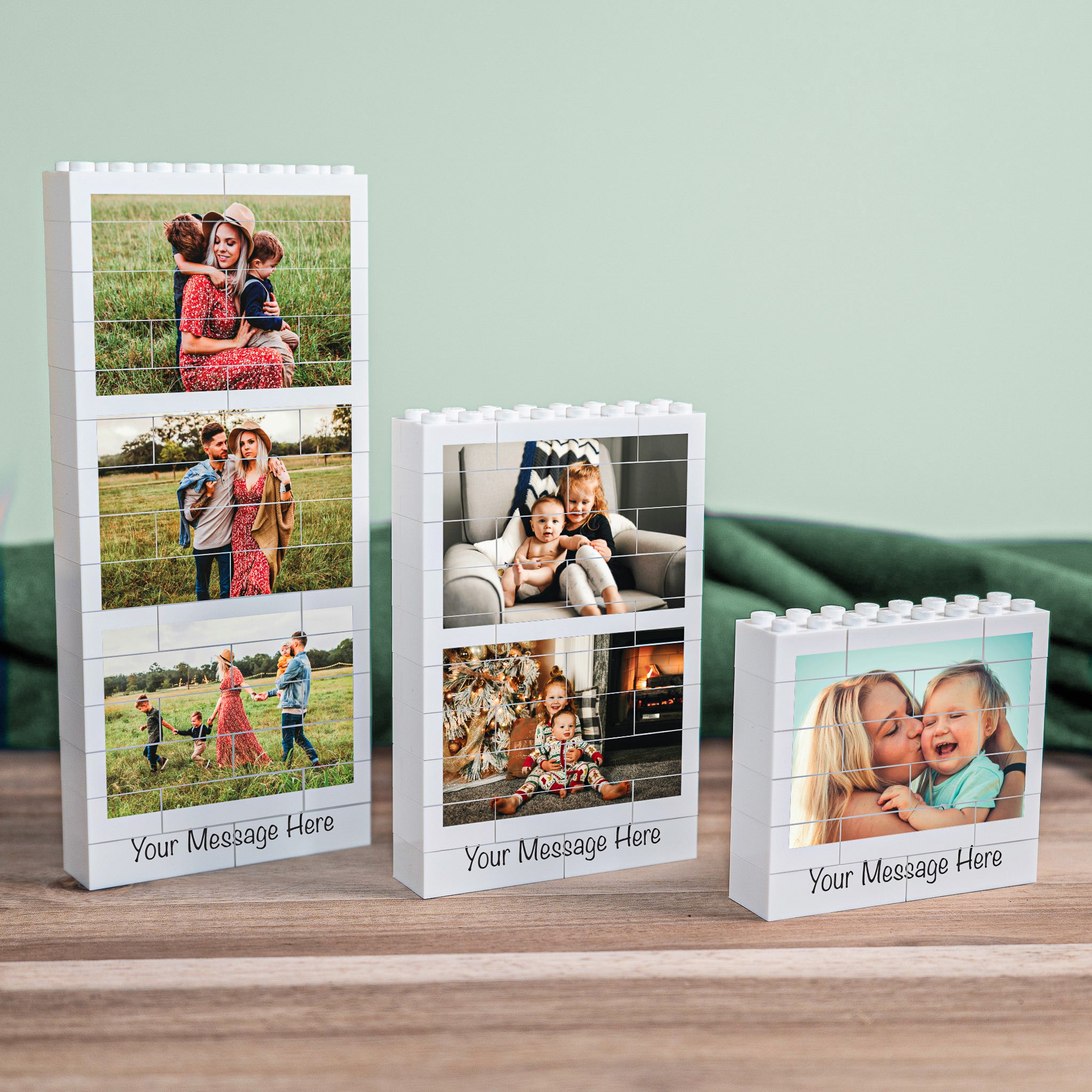 Custom LEGO® Brick multi-photo block – choose from single, double, or triple photo layouts in horizontal or vertical orientation