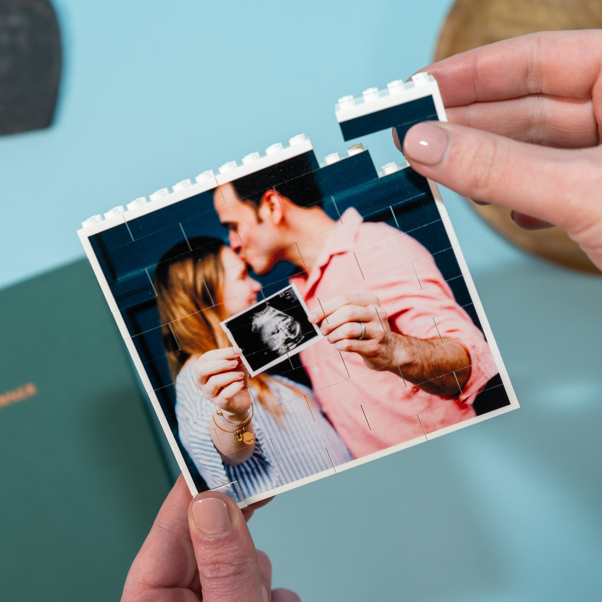 Custom LEGO® brick square photo display – personalised photo gift for family, baby announcements, couples, or pets