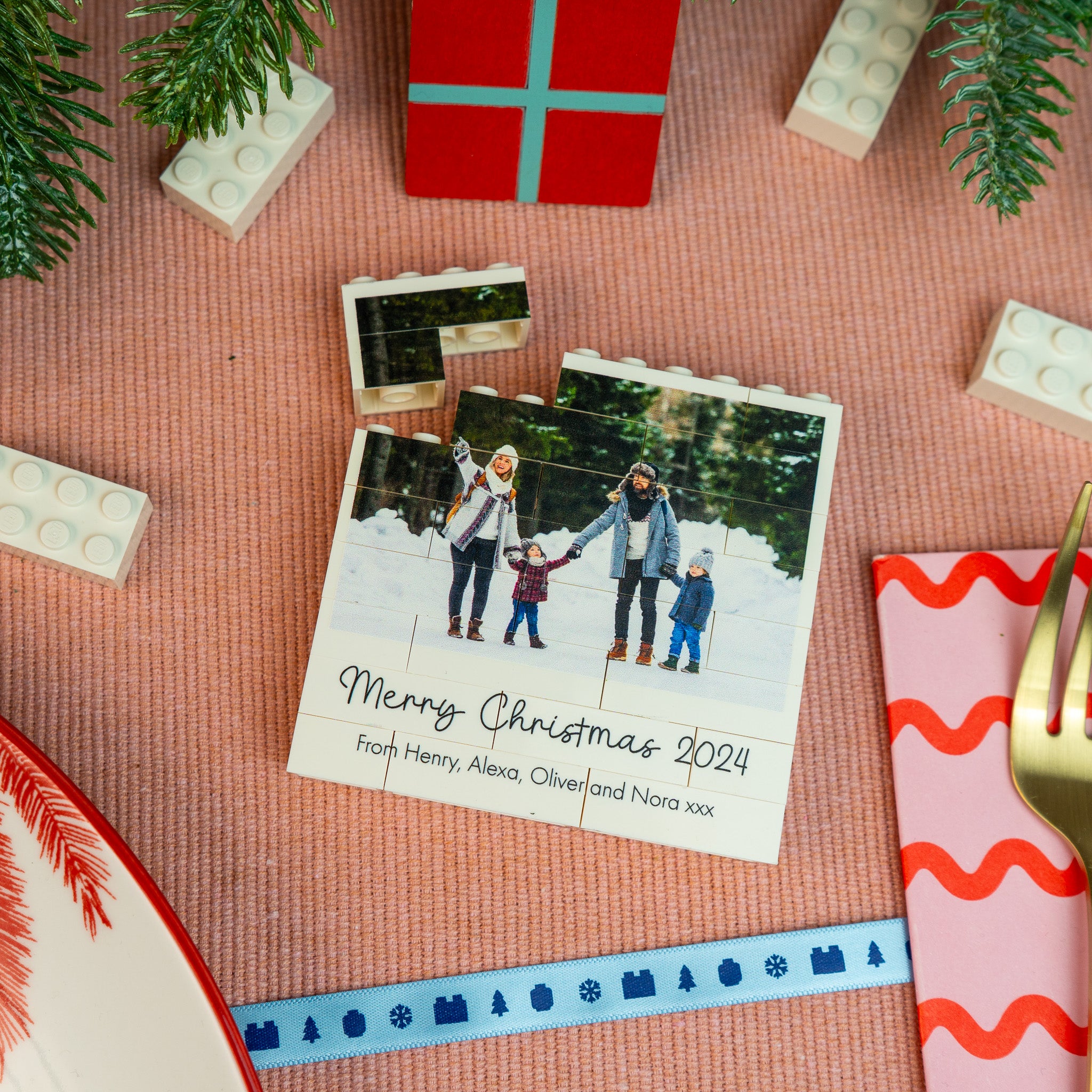 Custom LEGO® Brick Polaroid photo block – display your favourite photo with up to 4 lines of personalised text