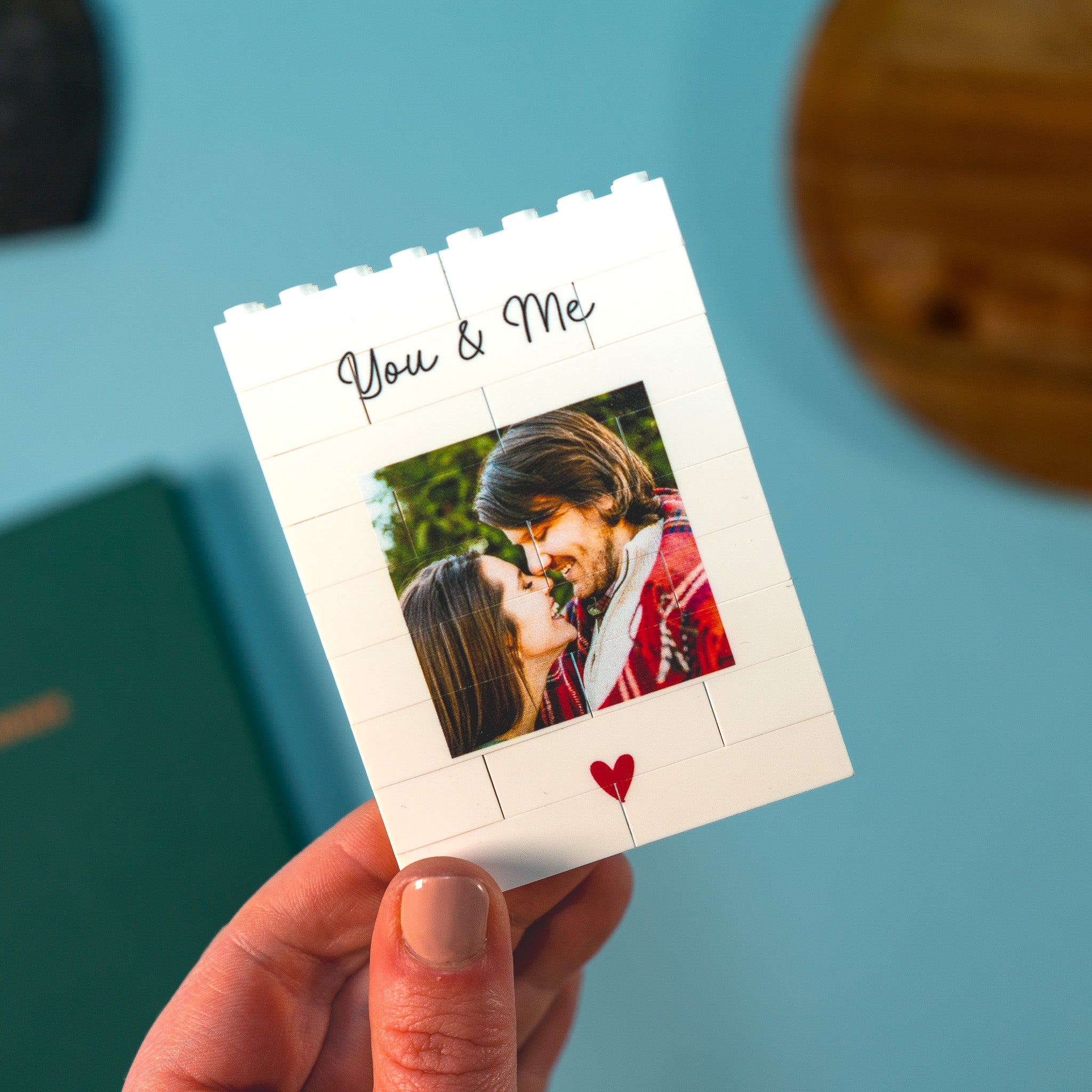 LEGO® Brick personalised gift for couples – include names, dates, and iconic red heart