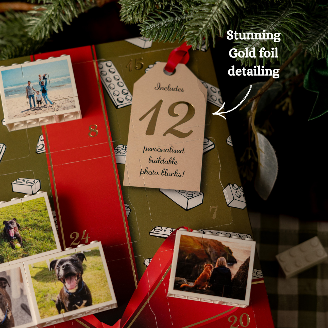 Personalised LEGO® Brick Photo Advent Calendar – 12 Custom Photo Blocks, 24-Day Countdown