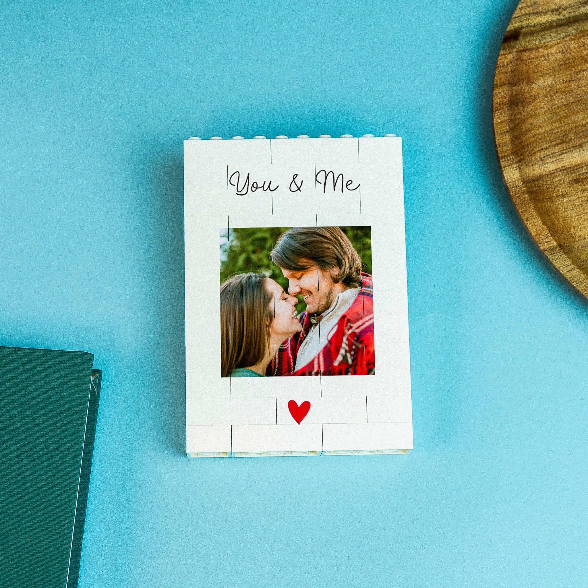 Customised LEGO® Brick ‘You & Me’ block – display cherished memories on desk, shelf, or bedside