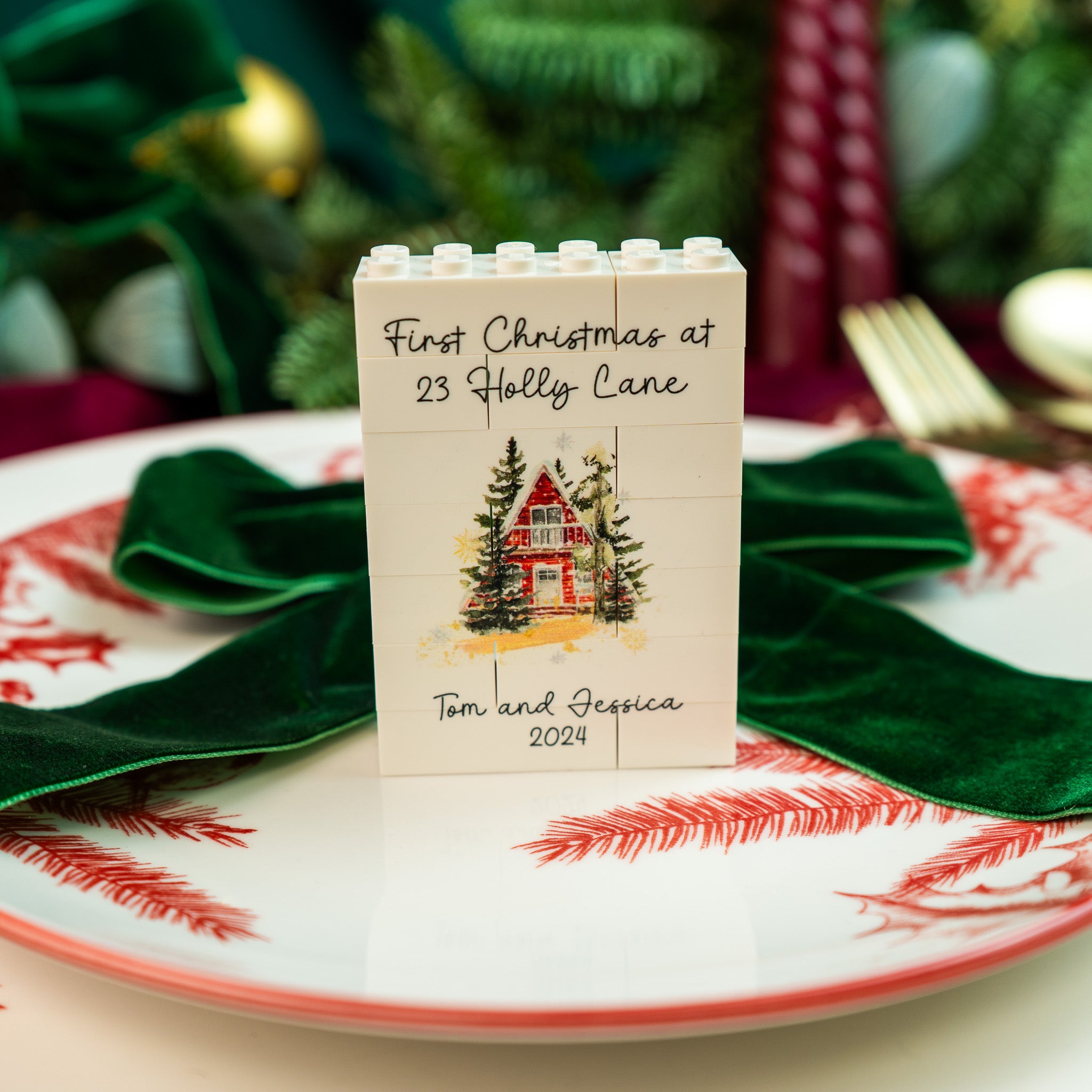 Compact LEGO® brick bauble for tree, mantle, or gift display