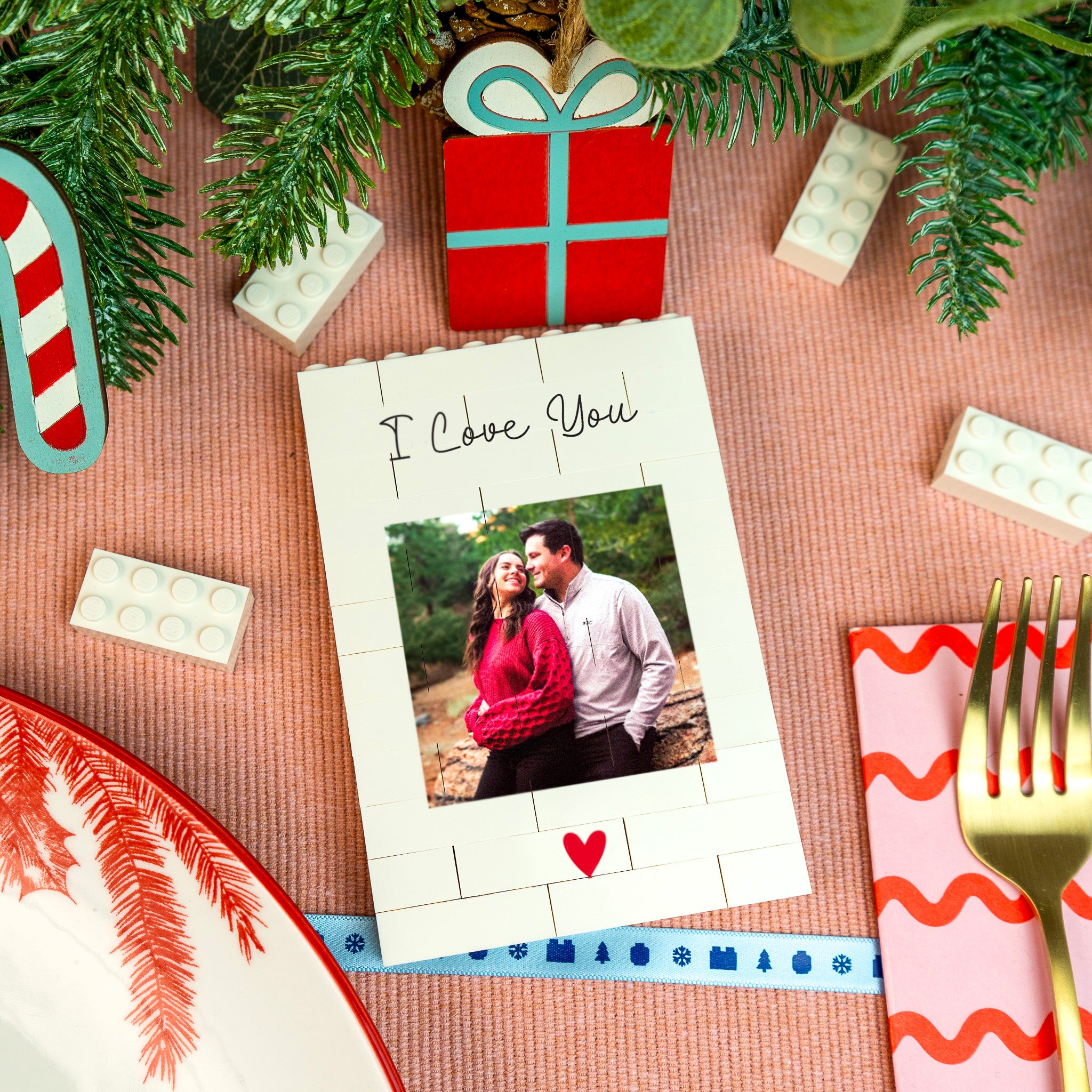 Custom LEGO® Brick photo block for couples – perfect anniversary, wedding, or birthday gift