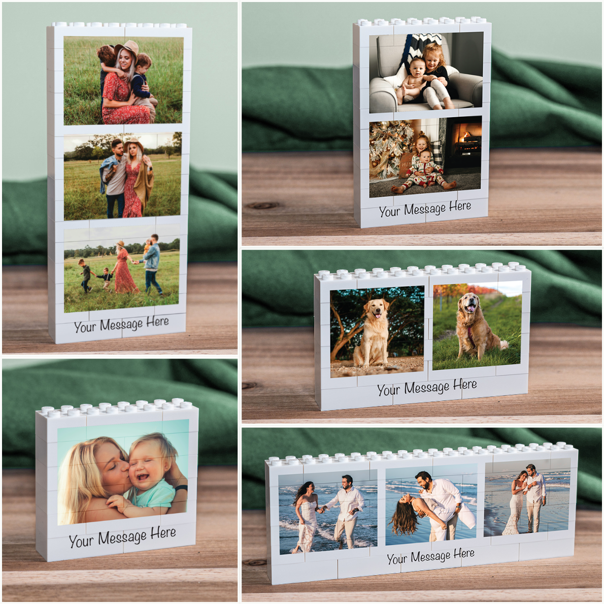 Personalised LEGO® Brick Multi-Photo Block with custom text and photos – unique keepsake for birthdays, anniversaries, or holidays