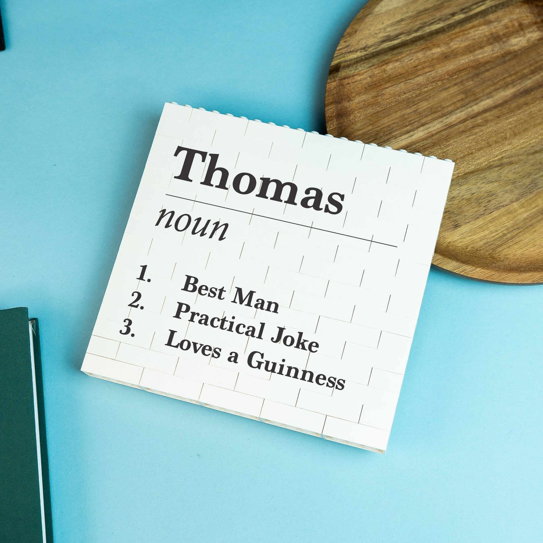 Personalised square LEGO® Brick photo block – compact desk keepsake for friends, family, or colleagues