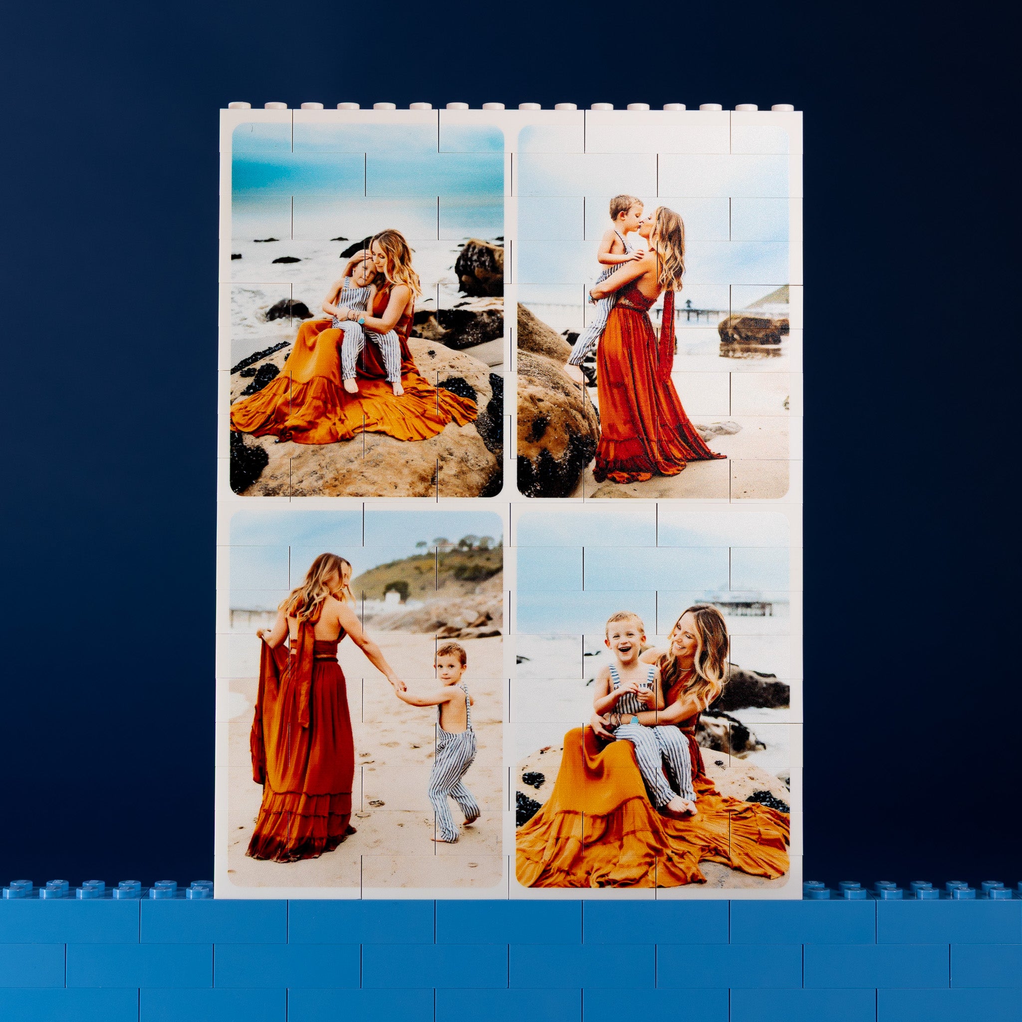 Multi-photo LEGO® Brick portrait block with optional message on reverse – creative personalised gift for loved ones