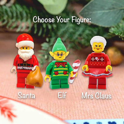 Custom LEGO® brick Christmas ornament featuring Santa Minifig on printed brick