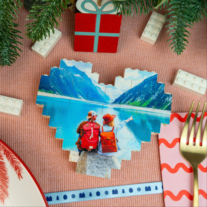 Custom LEGO® brick heart photo block – personalised romantic gift for couples, weddings, or birthdays