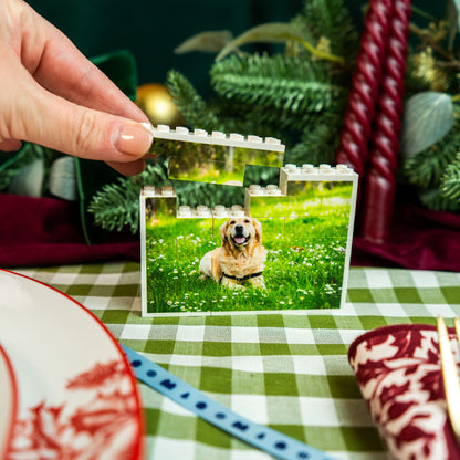 Custom LEGO® brick landscape photo display – personalised photo gift for family or travel memories