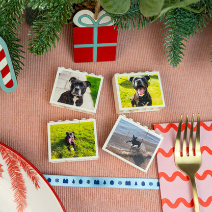 Christmas table LEGO® Brick photo block cracker kit with ribbon