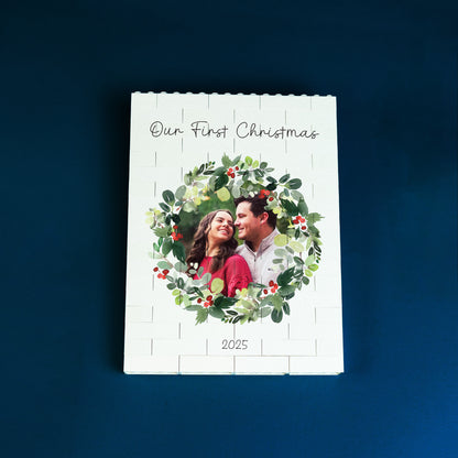 Mantelpiece display LEGO® Brick photo block with seasonal charm