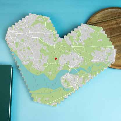 Custom LEGO® Brick heart map block – mark a meaningful place with photo, GPS coordinates, or message for a personalised gift