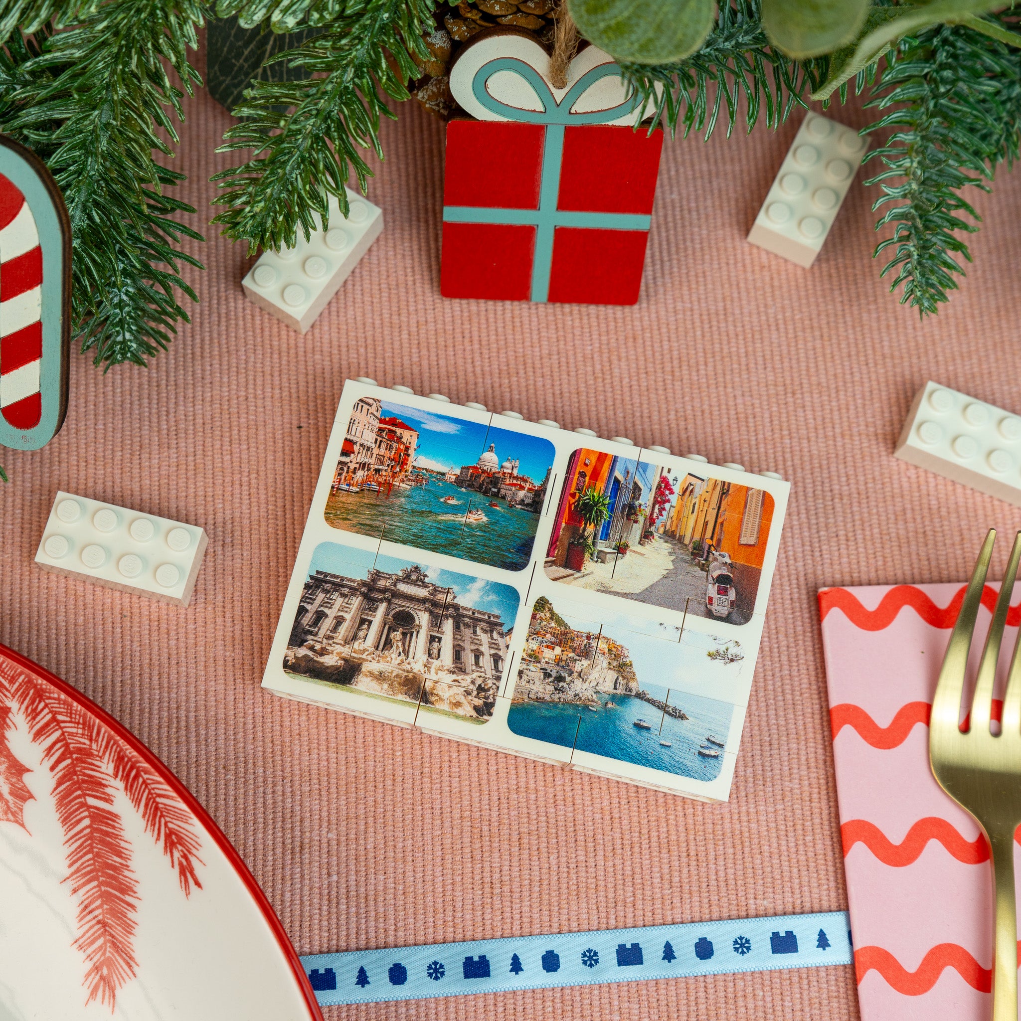 Custom LEGO® Brick landscape photo block – display up to 8 wide-angle or group photos in a personalised gift