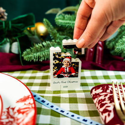 Custom LEGO® Brick mini portrait photo block – compact personalised gift for desk, shelf, or bedside table