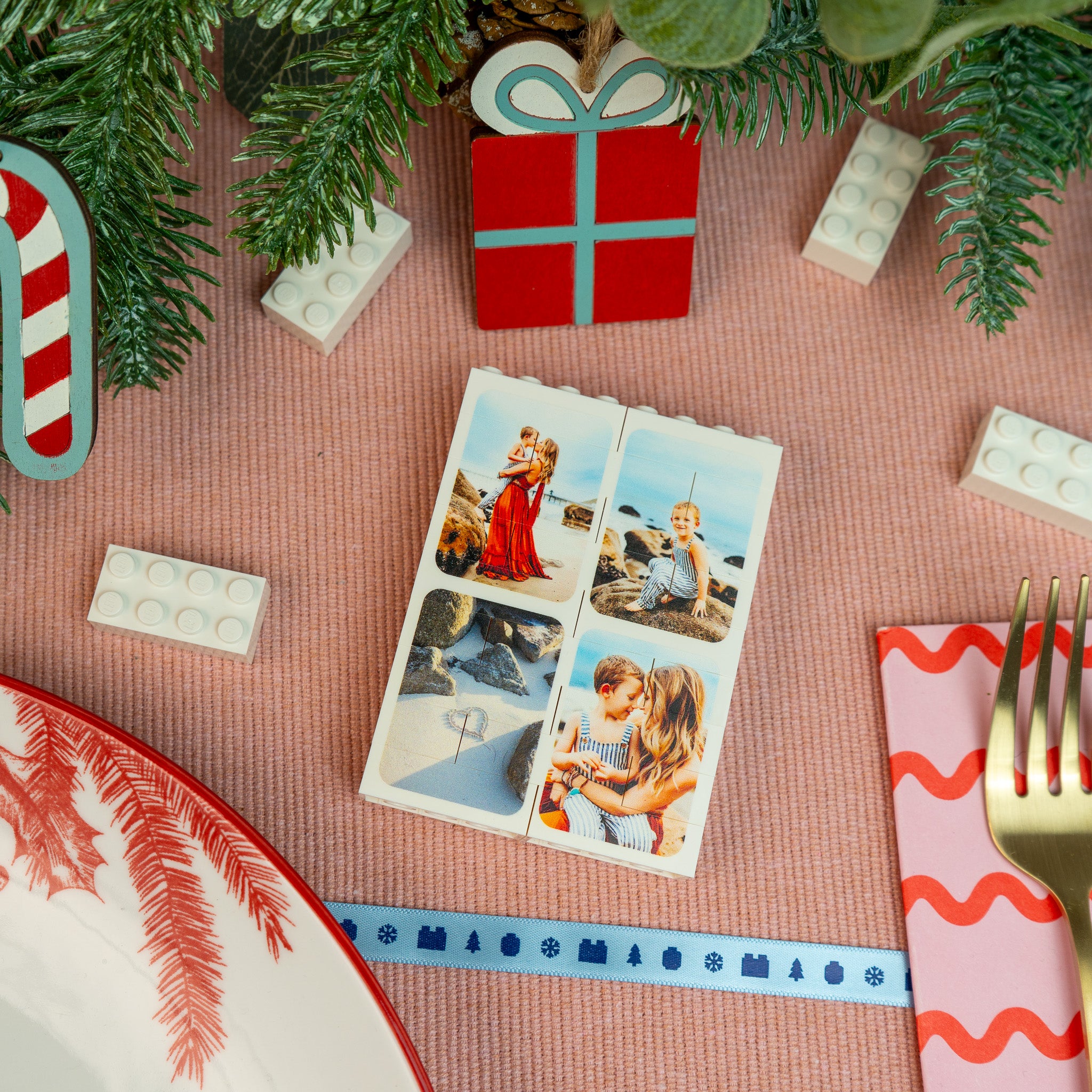 Custom LEGO® Brick portrait photo block – display up to 8 photos in a personalised family or romantic keepsake