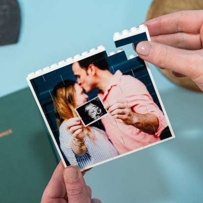 Custom LEGO® brick square photo display – personalised photo gift for family, baby announcements, couples, or pets