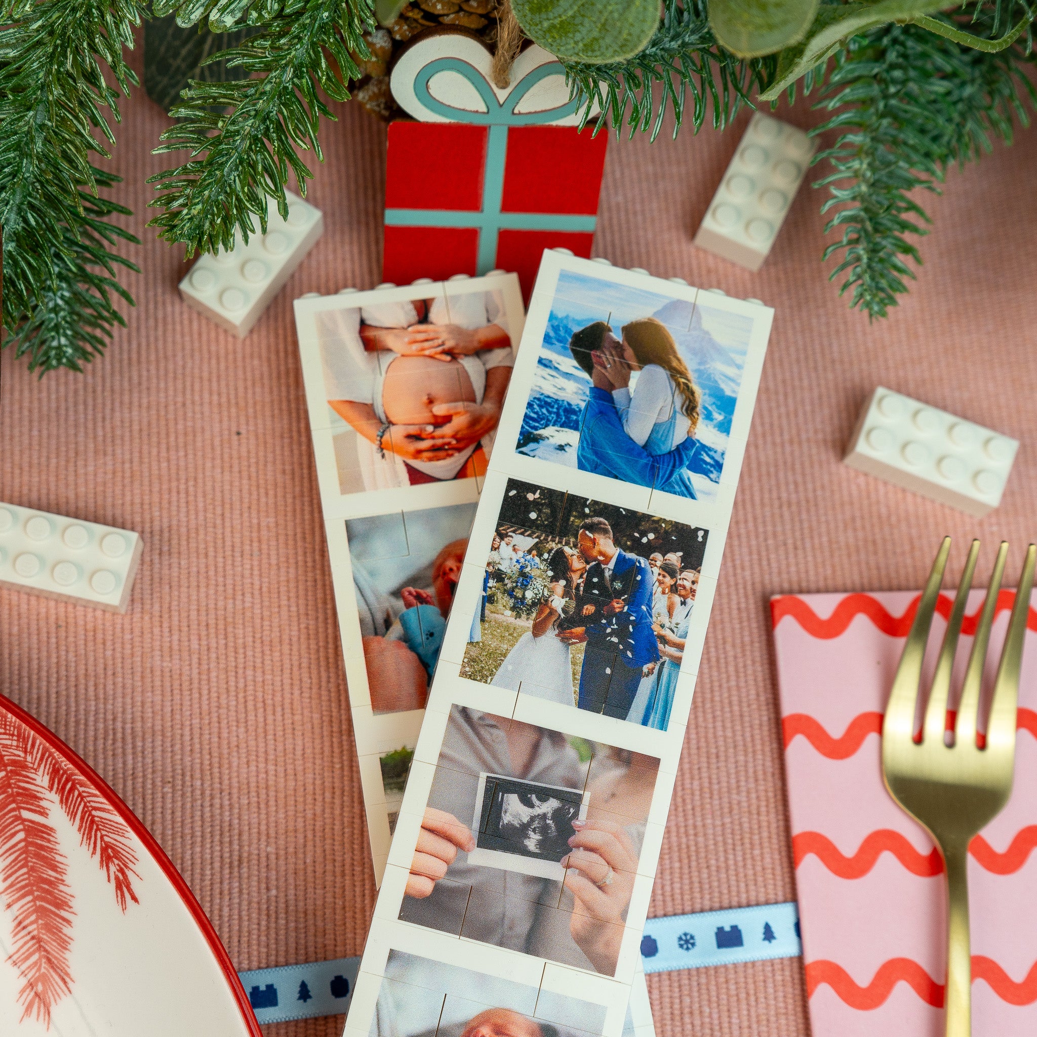 Custom LEGO® Brick photobooth photo block – playful personalised multi-photo keepsake for family or friends