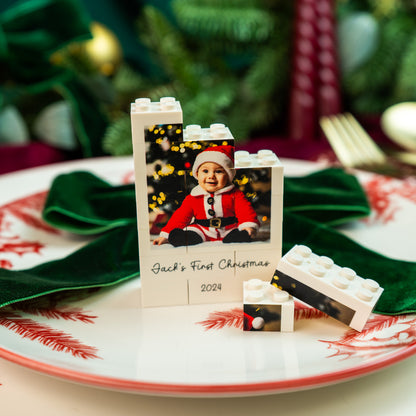 Custom LEGO® Brick Polaroid Christmas photo bauble – single or double-sided printing for personalised holiday décor