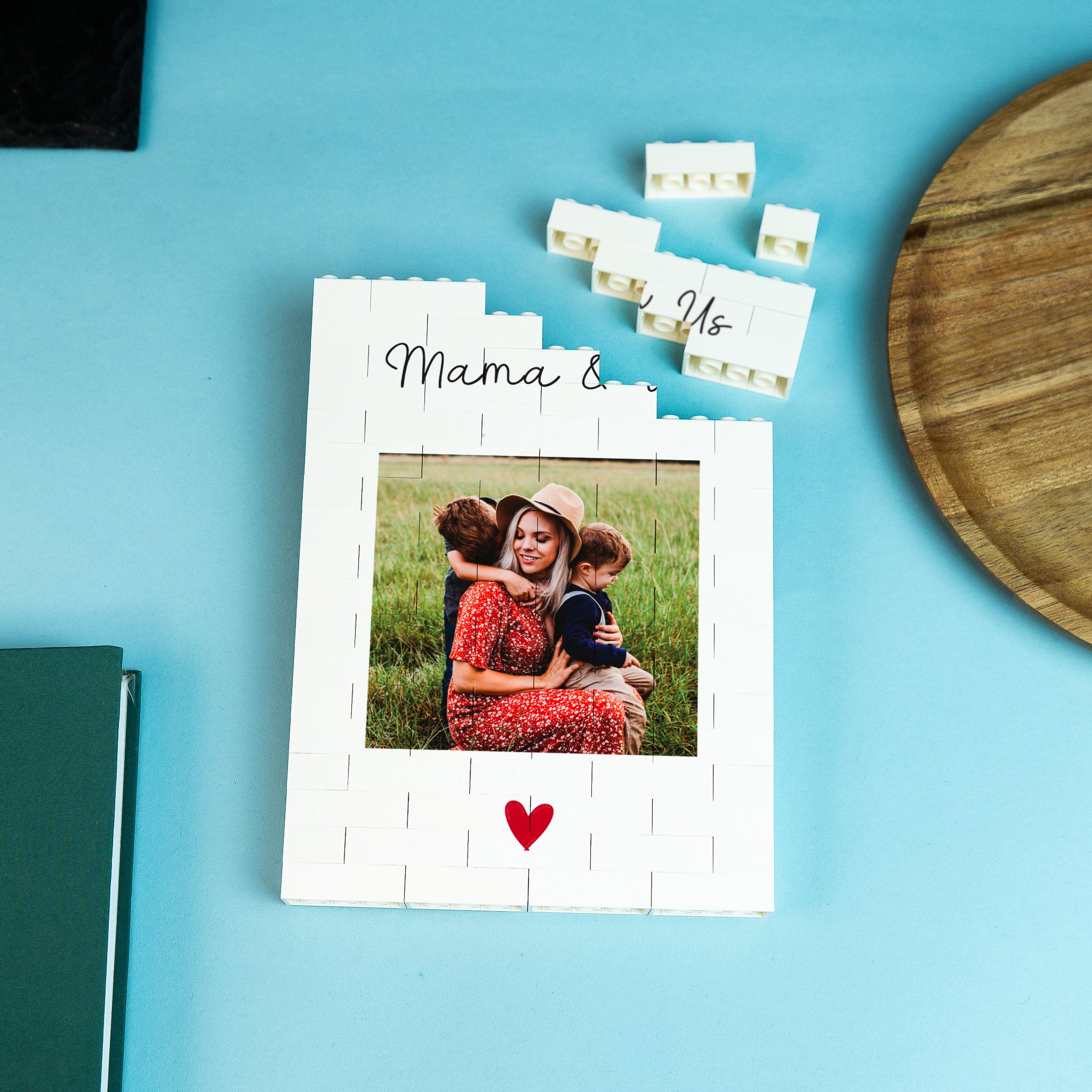LEGO® Brick personalised gift for mums – include names, dates, and iconic red heart