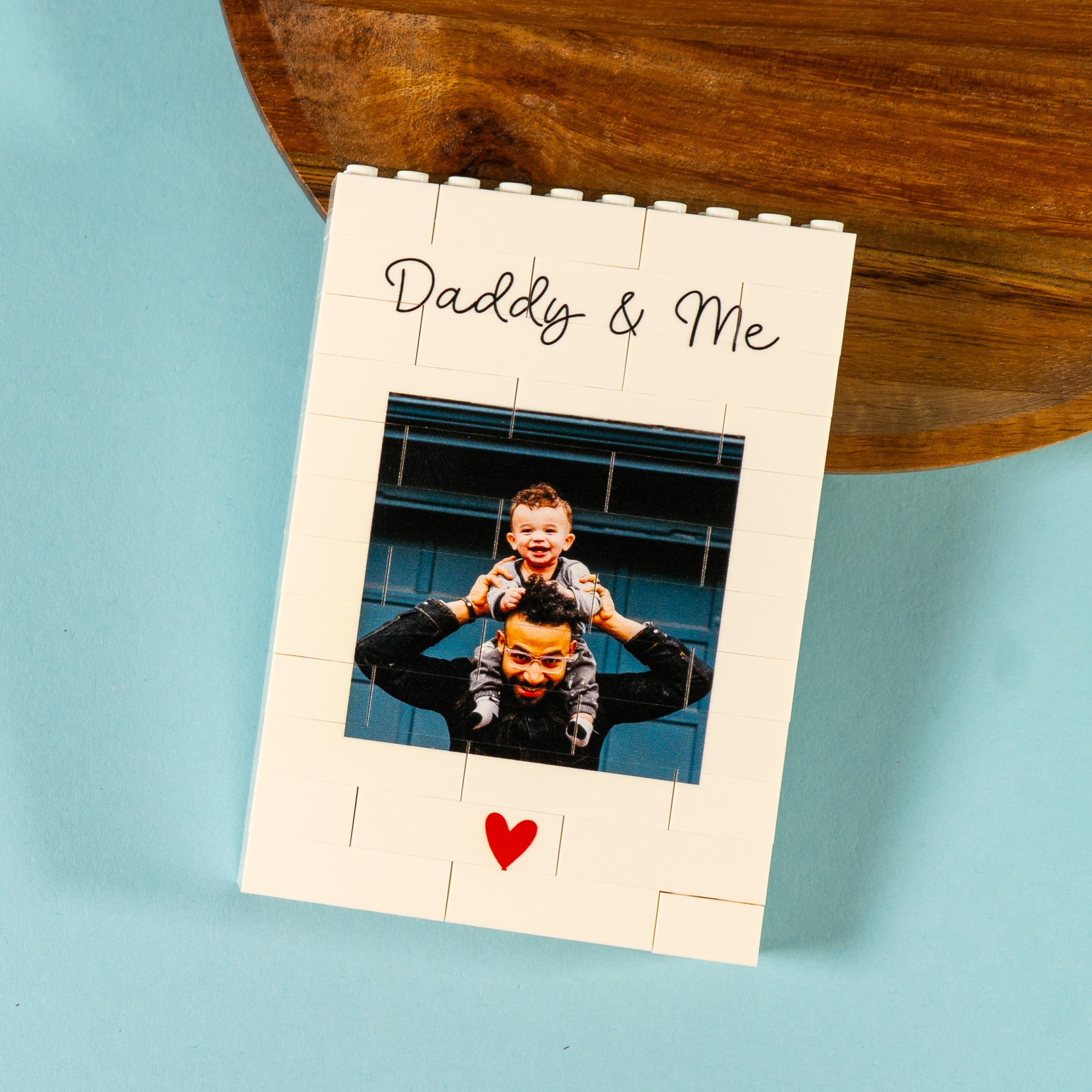 Personalised ‘Daddy & Me’ LEGO® Brick Photo Block – add photo, message, and iconic red heart