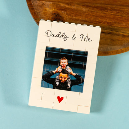 Personalised ‘Daddy & Me’ LEGO® Brick Photo Block – add photo, message, and iconic red heart