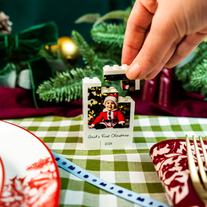 Black or white LEGO® Brick Polaroid Christmas bauble – stylish personalised gift for first Christmas together or Secret Santa