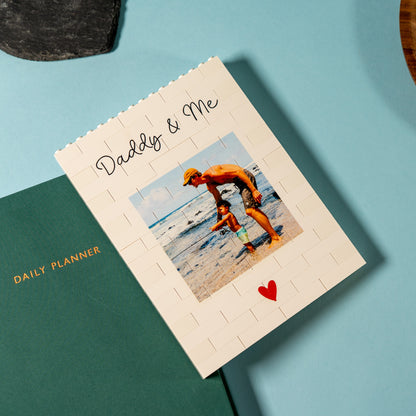 White LEGO® Brick ‘Daddy & Me’ block – freestanding display for desks, shelves, or bedside tables