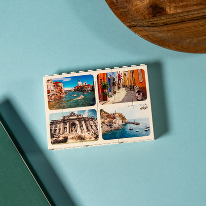 Personalised landscape LEGO® Brick photo block with multiple photos and optional message – unique holiday keepsake gift for birthdays or anniversaries