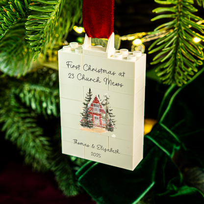 Personalised LEGO® Brick Christmas New Home bauble with custom message