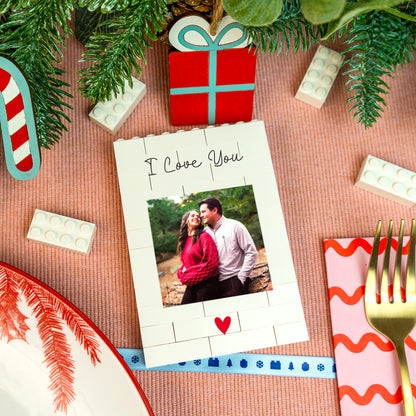 Custom LEGO® Brick photo block for couples – perfect anniversary, wedding, or birthday gift