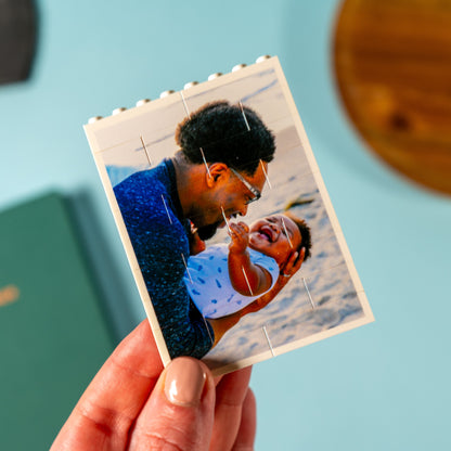 Personalised LEGO® brick photo block with custom portrait of dad and son – unique keepsake gift for birthdays and anniversaries