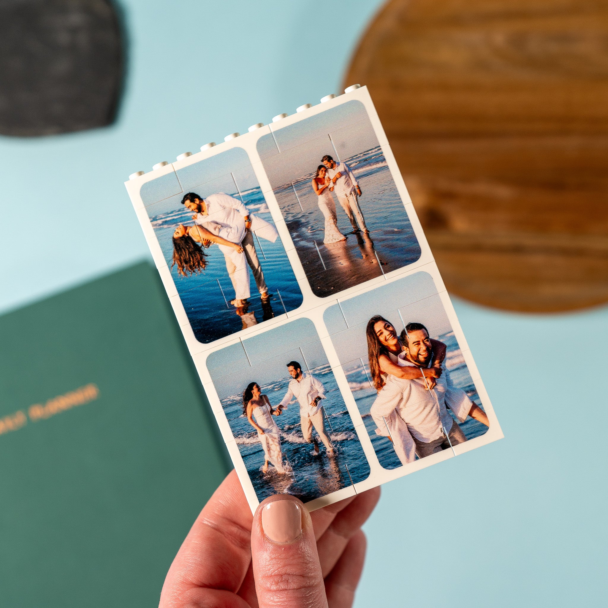 Personalised multi-photo portrait LEGO® Brick photo block with custom images and message – unique keepsake gift for birthdays or anniversaries