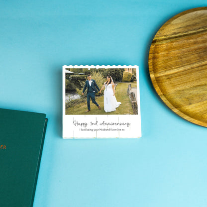 Black and white LEGO® Brick Polaroid photo block – stylish personalised gift for desks, shelves, or bedside tables