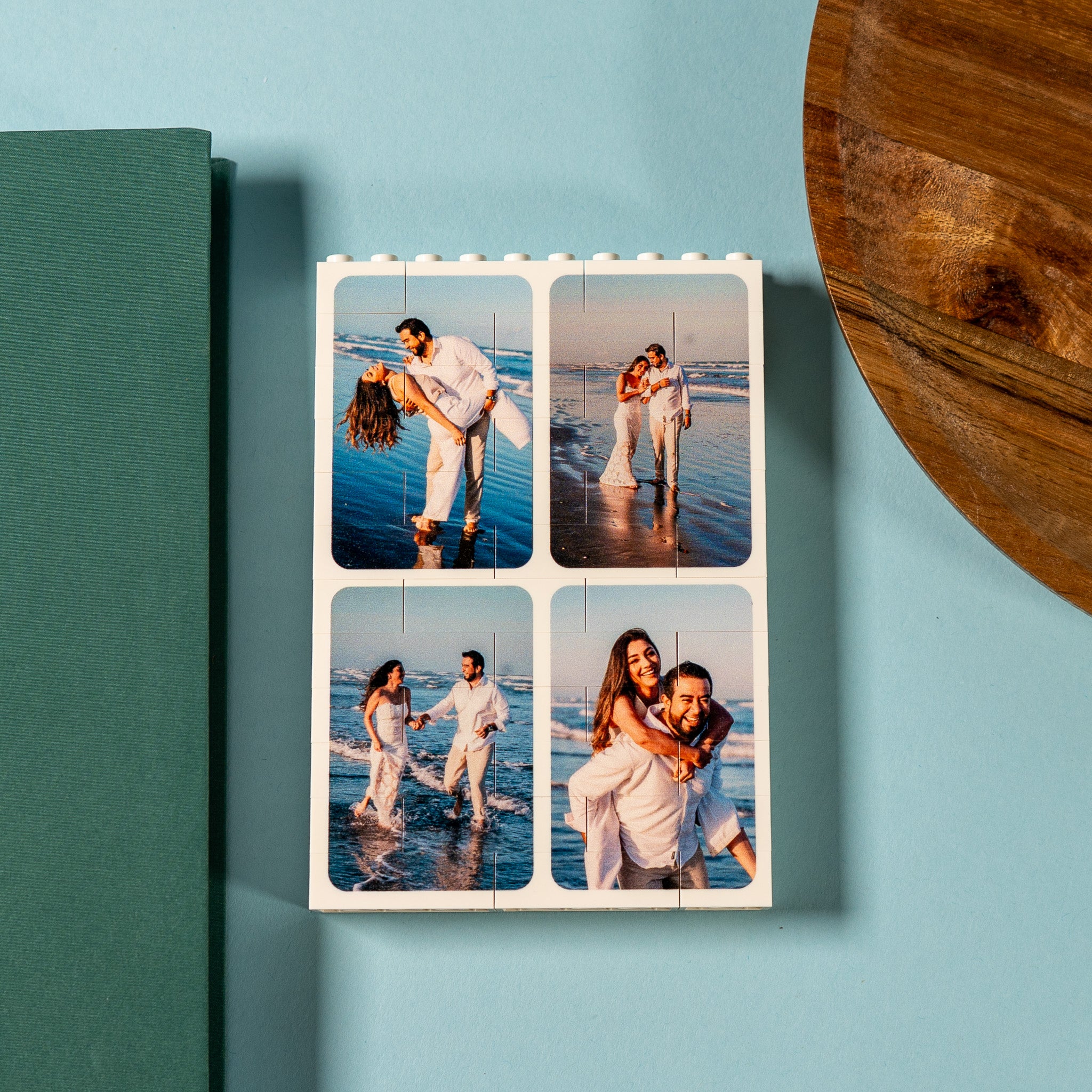 Black or white LEGO® Brick portrait photo block – stylish custom photo keepsake for desk, shelf, or bedside table