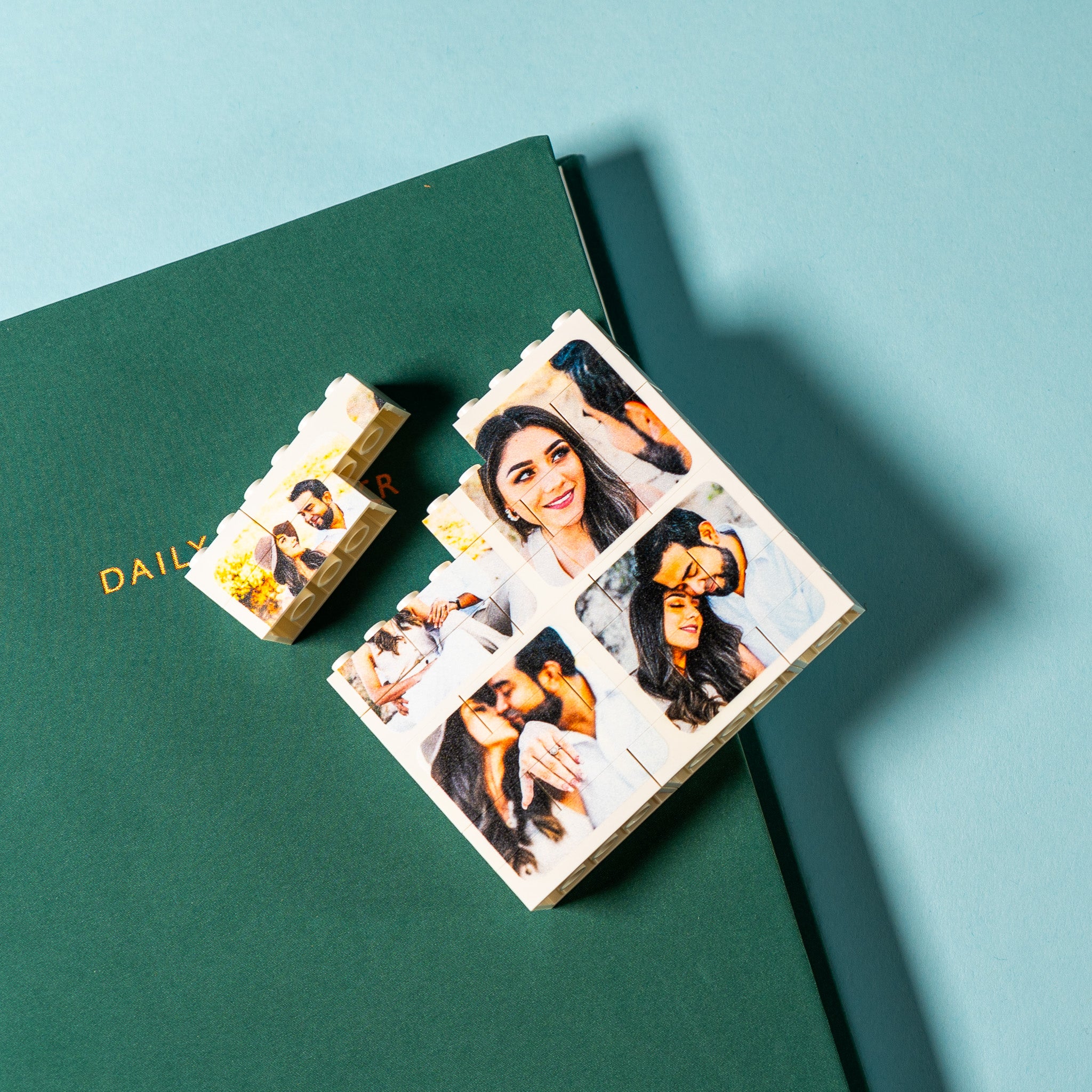 Black and white LEGO® Brick square photo block – stylish custom photo keepsake for desk, shelf, or bedside table