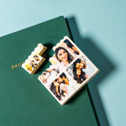 Black and white LEGO® Brick square photo block – stylish custom photo keepsake for desk, shelf, or bedside table