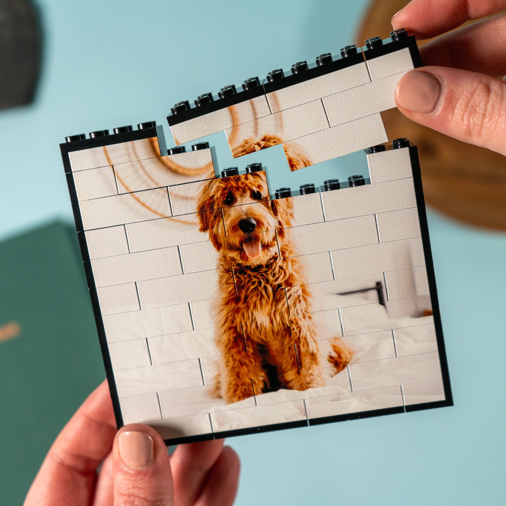 Black and white square LEGO® brick photo block – stylish custom photo keepsake for desk, shelf, or home décor