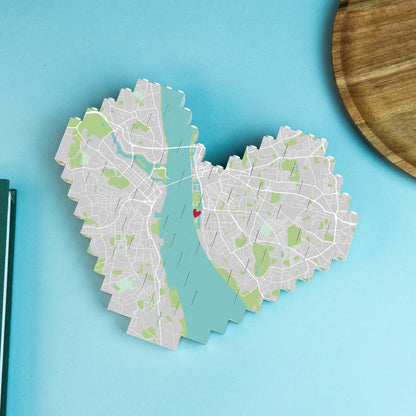 Heart LEGO® Brick map block with optional reverse photo or message – creative personalised keepsake for couples or loved ones