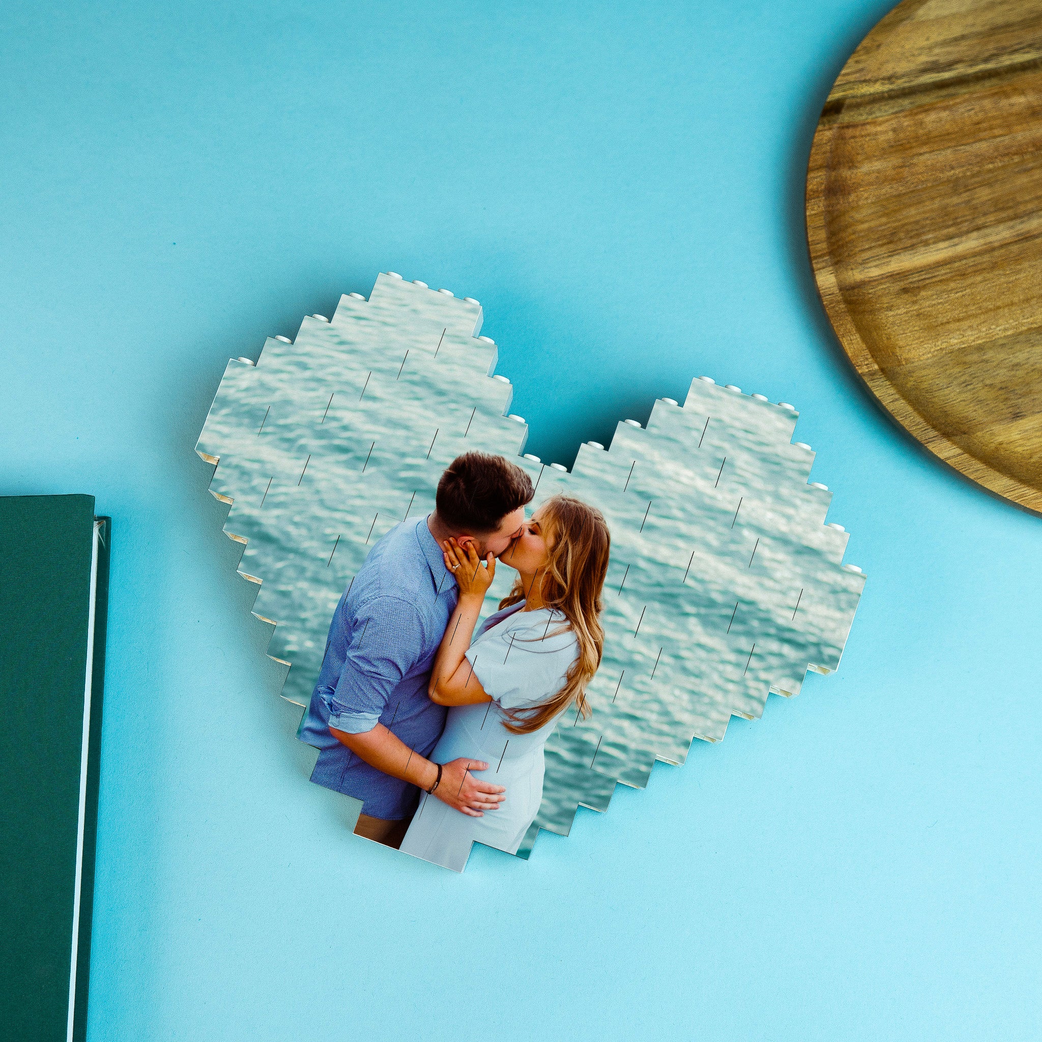 Heart LEGO® brick photo block with optional second image on back – creative personalised keepsake for loved ones