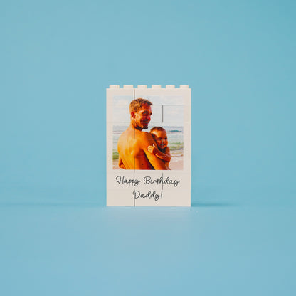 Mini portrait LEGO® Brick photo block with optional double-sided text – creative personalised keepsake for loved ones