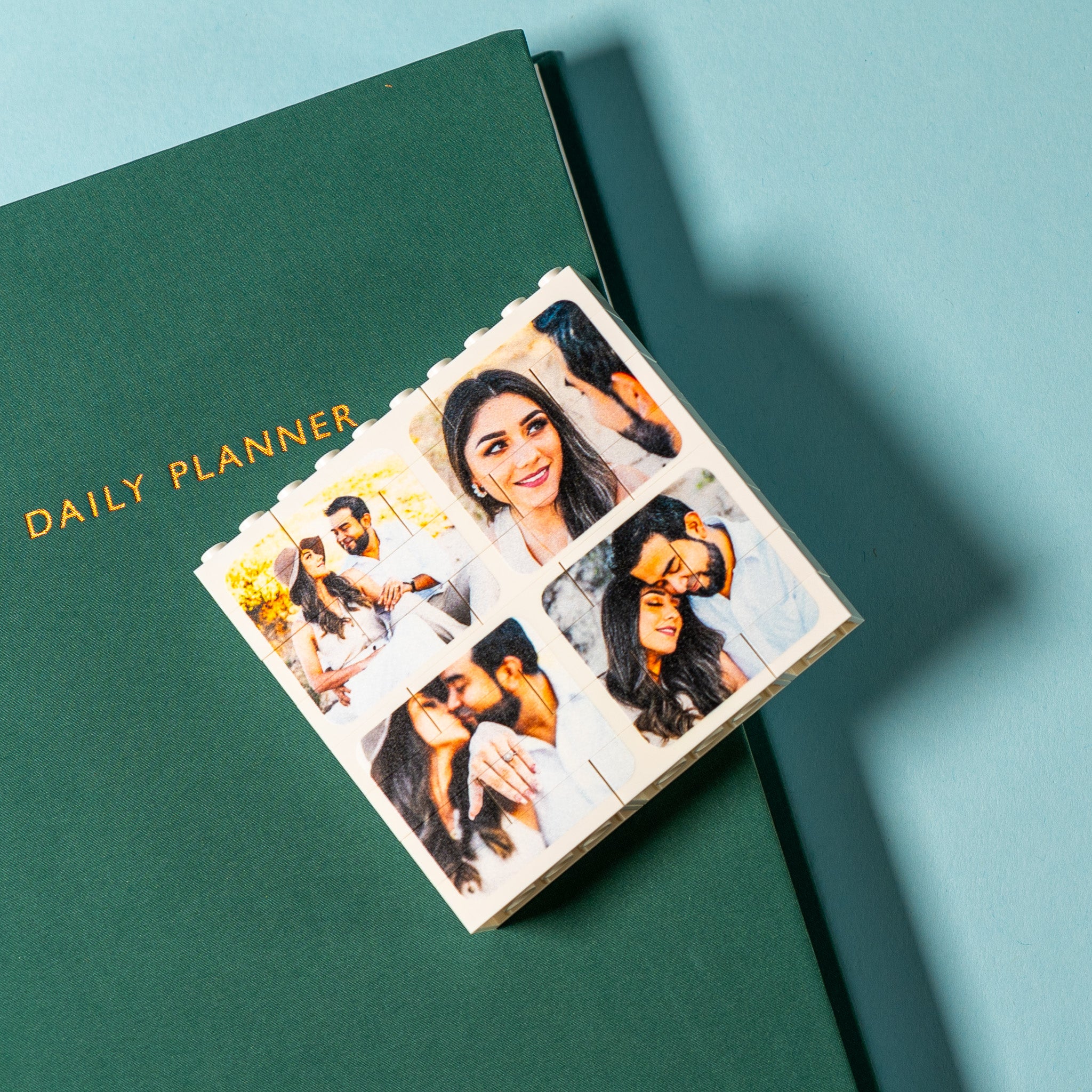 Multi-photo LEGO® Brick square block with optional reverse message – creative personalised keepsake for home or office