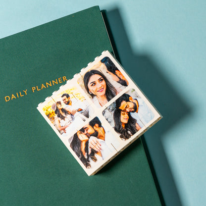 Multi-photo LEGO® Brick square block with optional reverse message – creative personalised keepsake for home or office